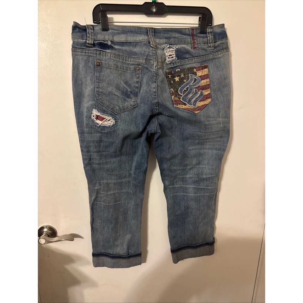 Y2K Vintage Rocawear Women's Capris Jeans Distressed Ripped Jeans